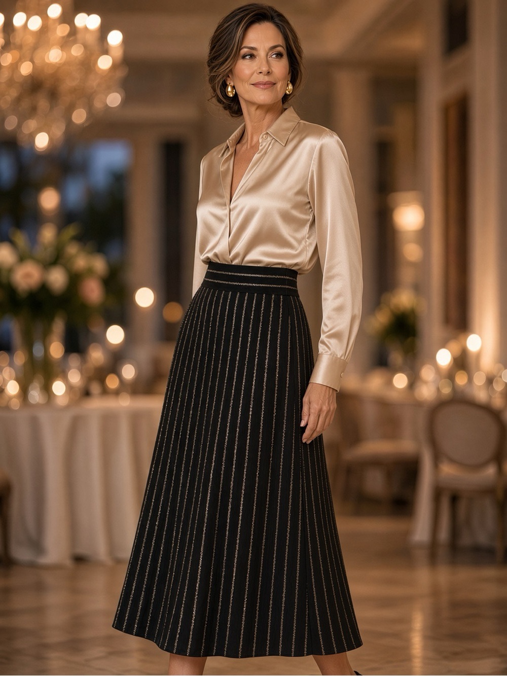 Talbots Black Pinstripe Midi Skirt